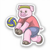 Varkens op sport met volleybal sticker (Voorkant)