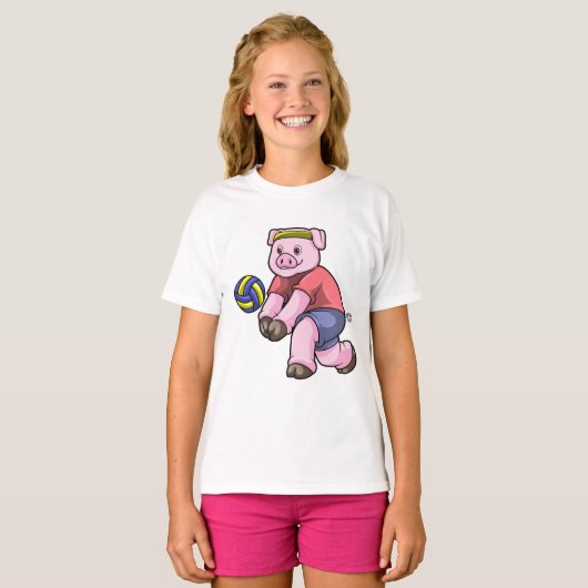 Varkens op sport met volleybal t-shirt (Voorkant volledig)