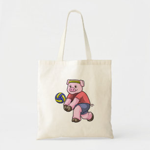 Varkens op sport met volleybal tote bag