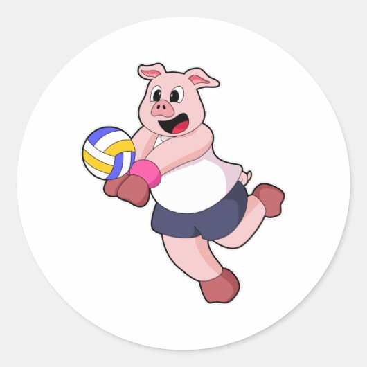 Varkens op volleybalsport ronde sticker (Voorkant)