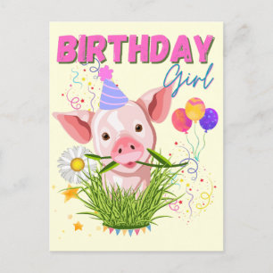 Varkens Piggy Birthday Pink Girl Animals Briefkaart