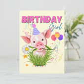 Varkens Piggy Birthday Pink Girl Animals Kaart (Staand voorkant)