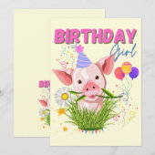 Varkens Piggy Birthday Pink Girl Animals Kaart (Voorkant / Achterkant)