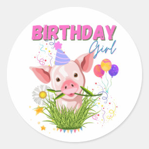 Varkens Piggy Birthday Pink Girl Animals Ronde Sticker