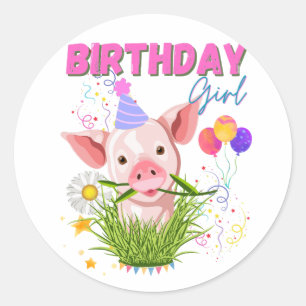 Varkens Piggy Birthday Pink Girl Animals Ronde Sticker