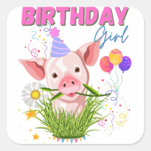 Varkens Piggy Birthday Pink Girl Animals Vierkante Sticker
