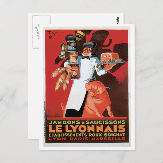 Varkens Pork Ham Le Lyonnais Food and Art Briefkaart (Voorkant / Achterkant)