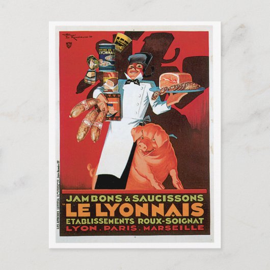 Varkens Pork Ham Le Lyonnais  Food and Art Briefkaart (Voorkant)