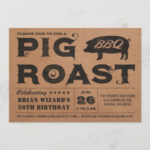 Varkens Roast BBQ Birthday Invitation Kraft Kaart