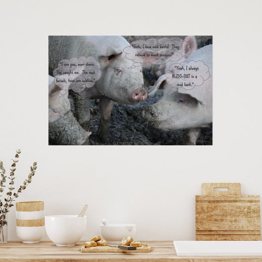  varkens "Spa" Mud Facial & Mud Bath Poster (Keuken)