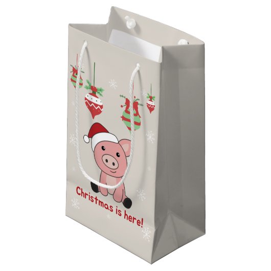 Varkens Vierkant kerstmis Varkens Kleine Gift Bag Klein Cadeauzakje (Voorkant Gekanteld)
