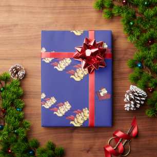 Varkens vliegen als Kerst Rendieren Blauw Cadeaupapier
