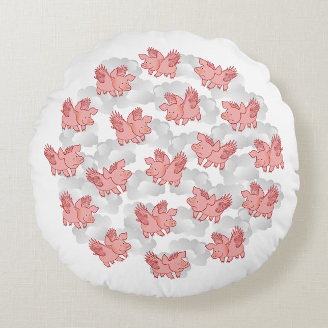 Varkens Vluchtkussens Rond Kussen (Voorkant)