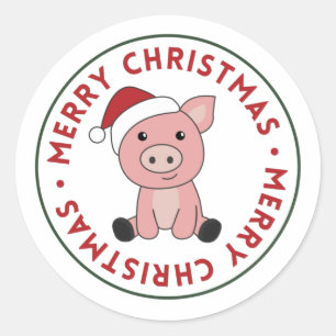 Varkens Vruchtrijke kerstdieren Varkens Klassieke  Ronde Sticker