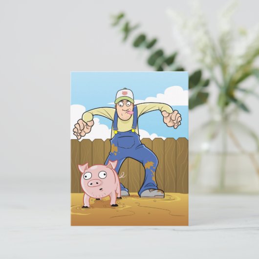 Varkensboer die zich op varkensvlees bevindt briefkaart (Staand voorkant)