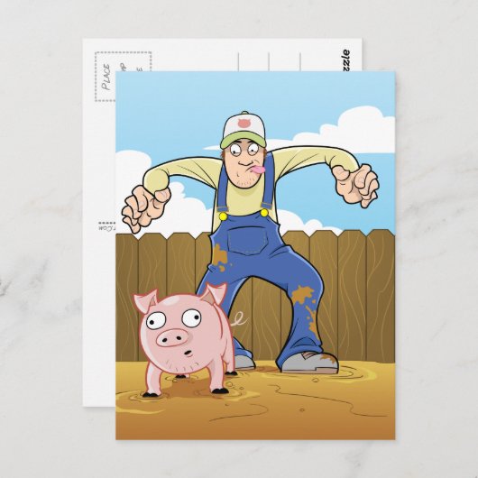 Varkensboer die zich op varkensvlees bevindt briefkaart (Voorkant / Achterkant)