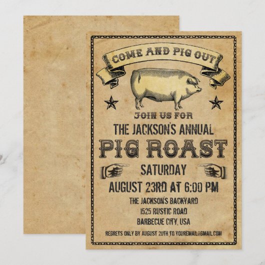 varkensbraaduitnodiging kaart (Voorkant / Achterkant)