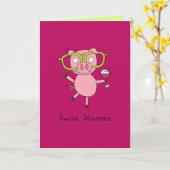 Varkensbril — Wenskaart van varkensgletjes en wijn Kaart (Gele Bloem)