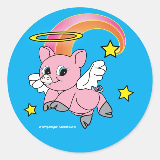 Varkensengel tijdens de vlucht ronde sticker (Voorkant)