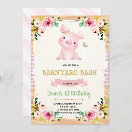 Varkensfeest boerderij verjaardagsuitnodiging kaart (Voorkant / Achterkant)