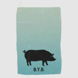 Varkensilhouet met aangepaste tekst golfhanddoek
