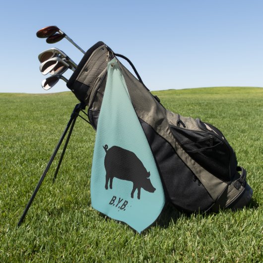 Varkensilhouet met aangepaste tekst golfhanddoek (Groen)