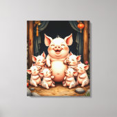 Varkenskunst – Moeder & Biggen Canvas Afdruk (Voorkant)
