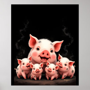 Varkenskunst – Moeder Varken & Biggen Poster
