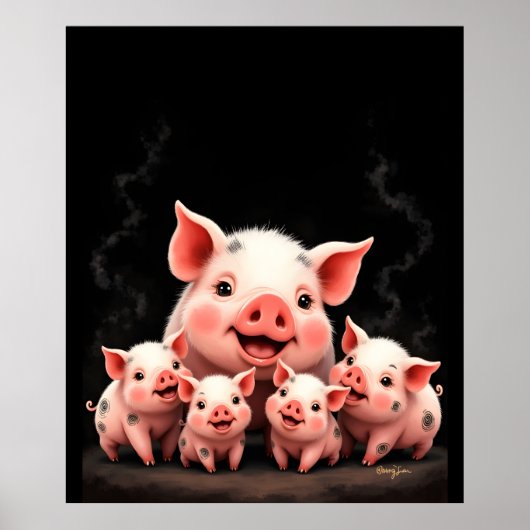 Varkenskunst – Moeder Varken & Biggen Poster (Voorkant)