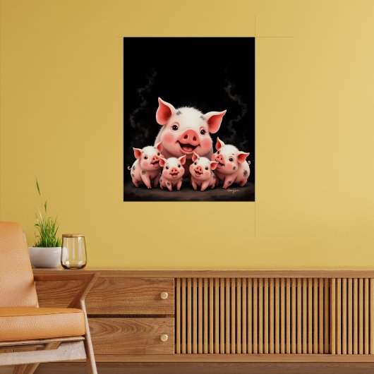 Varkenskunst – Moeder Varken & Biggen Poster (Woonkamer 2)