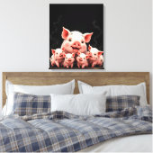 Varkenskunstwerk – Moeder Varken & Biggen Canvas Afdruk (Insitu (Slaapkamer))
