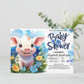 Varkensland Boerderij Charm Blue Baby shower Kaart (Staand voorkant)