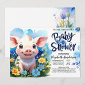 Varkensland Boerderij Charm Blue Baby shower Kaart (Voorkant / Achterkant)