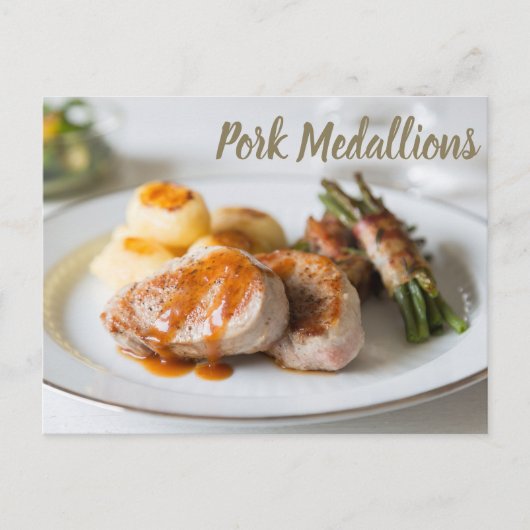 Varkensmedaillons filet met aardappelen en bonen feestdagenkaart (Voorkant)