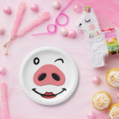 Varkensneus blij gezicht. Neus van een varken. Papieren Bordje (Feest)