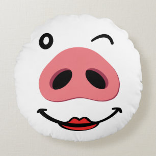 Varkensneus blij gezicht. Neus van een varken. Rond Kussen