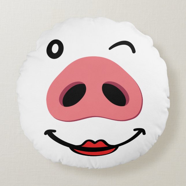 Varkensneus blij gezicht. Neus van een varken. Rond Kussen (Voorkant)