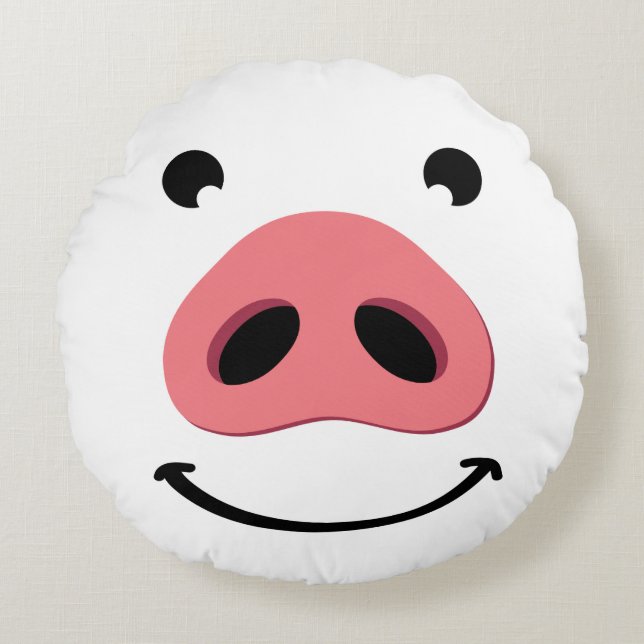 Varkensneus blij gezicht. Neus van een varken. Rond Kussen (Voorkant)