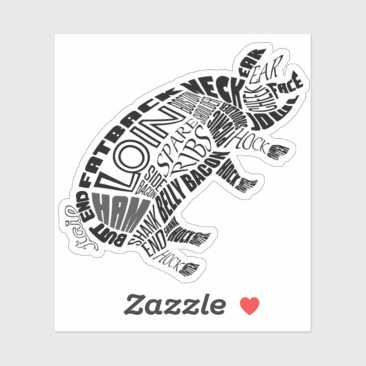 Varkensonderdelen snijden Word Cloud-typogram Sticker (Vel)