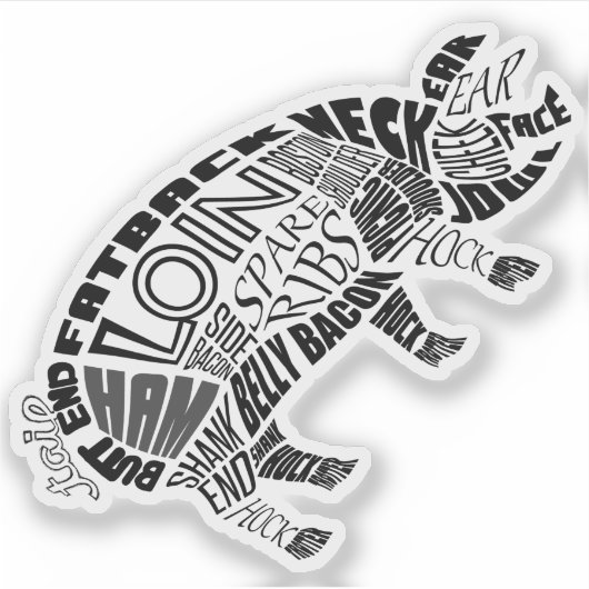 Varkensonderdelen snijden Word Cloud-typogram Sticker (Voorkant)
