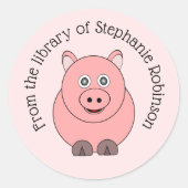 Varkensontwerp Gepersonaliseerde Bookplate Ronde Sticker (Voorkant)