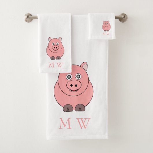 Varkensontwerp met monogram bad handdoek (Insitu)