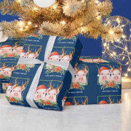 Varkenspaar Kerstmis Kerstman en rendieren Cadeaupapier