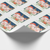 Varkenspaar Schattige Kerstman en rendieren Cadeaupapier (Hoek)