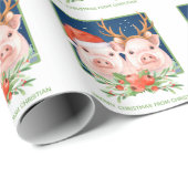 Varkenspaar Schattige Kerstman en rendieren Cadeaupapier (Rol Hoek)