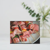 Varkenspepersteaks aan het spit briefkaart (Staand voorkant)