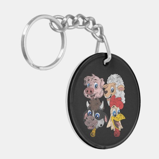 Varkensschaap Koe Kip Kinder Peuters Grappig Boerd Sleutelhanger (Voorkant Links)