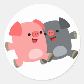 Varkenssticker van zwarte en witte Cartoon Ronde Sticker