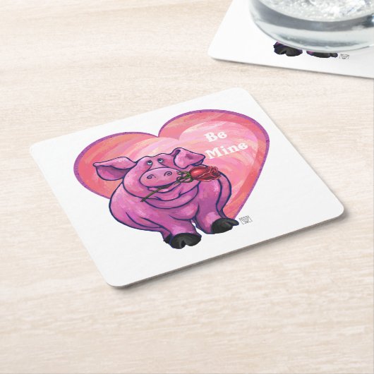 VarkensValentijnsdag Kartonnen Onderzetters (Schuin)