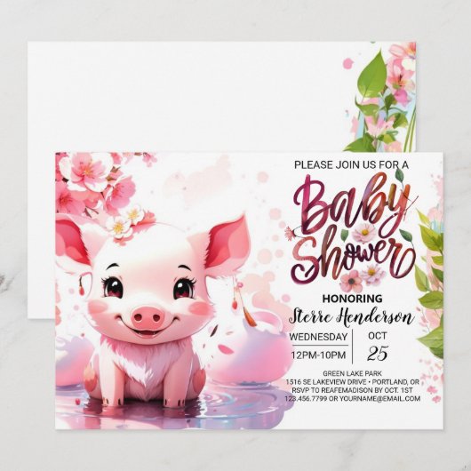 Varkensvarken Waterverf Farmyard Baby shower Kaart (Voorkant / Achterkant)